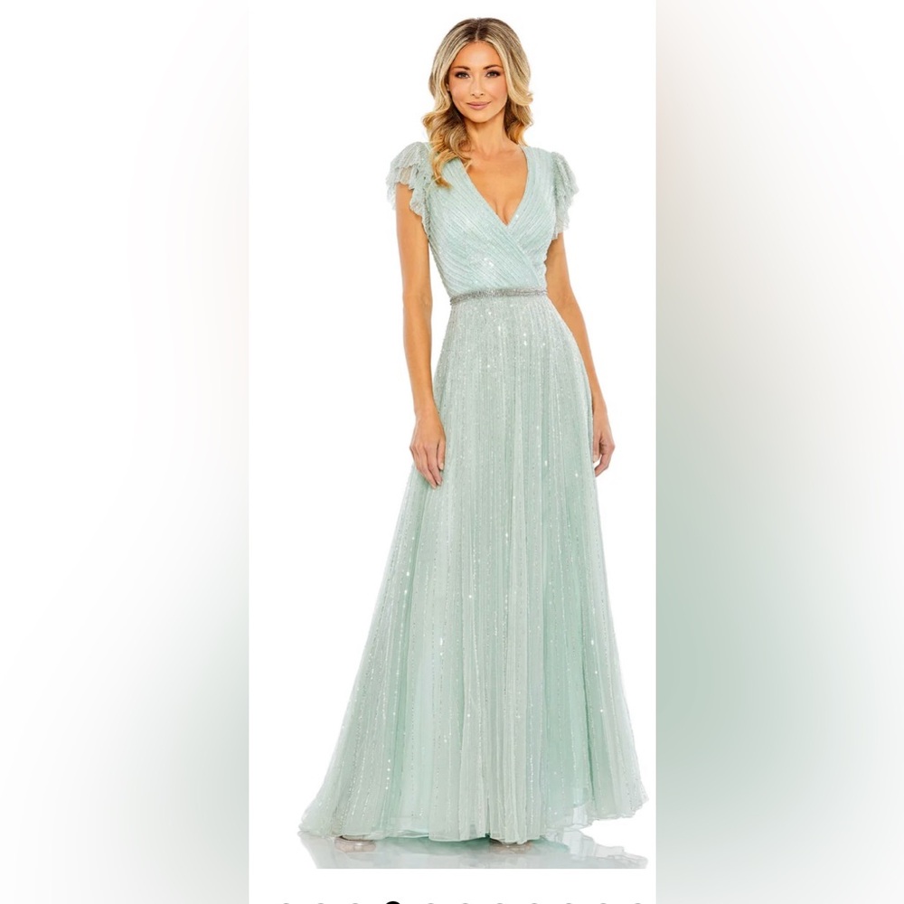SEQUINED WRAP OVER RUFFLED CAP SLEEVE GOWN Size 8 New with Tags